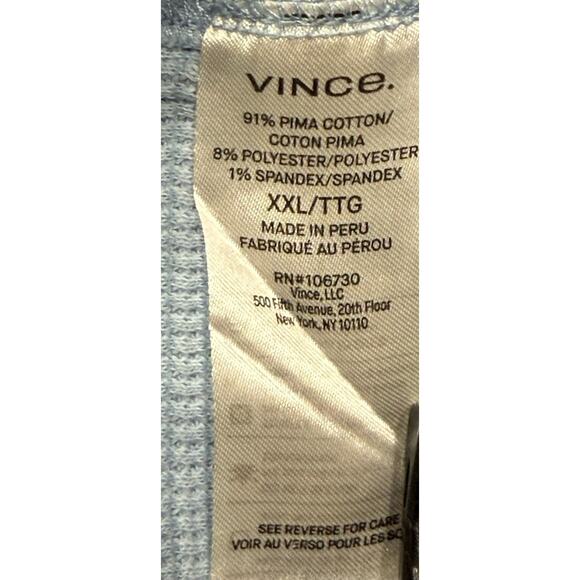 Vince Thermal Shirt Mens XXL Blue Long Sleeve Waffle Knit Pima Cotton Crew Neck - Picture 6 of 9